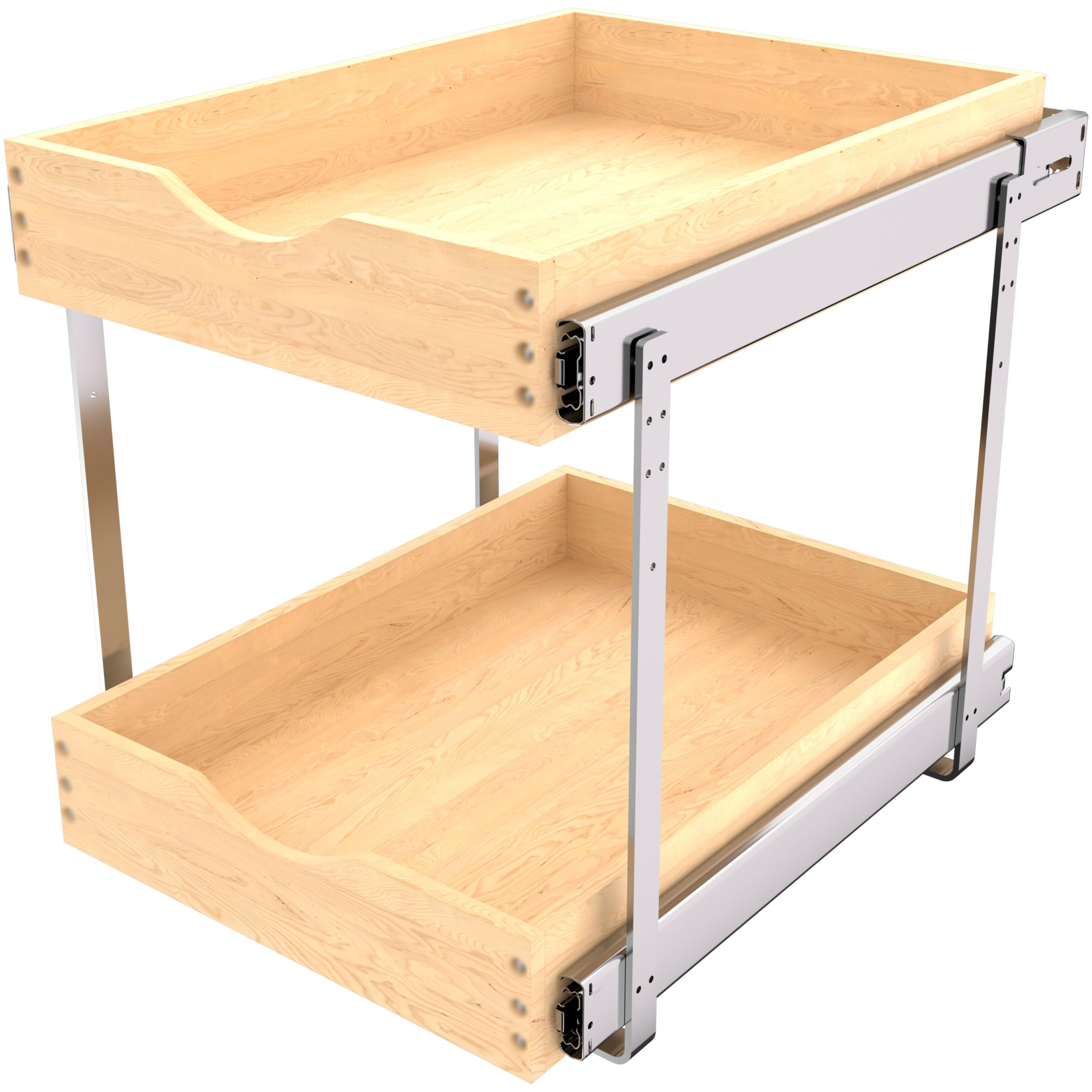 Jowboow Compact 2-Tier Wooden Pull-Out Cabinet Shelves – Heavy-Duty Independent Slide-Out Drawers