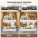 Expandable Pull-Out Cabinet Organizer – Silent 3-Rail Slide-Out Shelves with Raising Pads (White, 2-Pack)