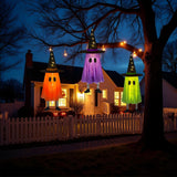 Hanging Light-Up Ghost Trio – 3-Piece Halloween Decoration Set with LED String Lights in Orange, Purple & Green