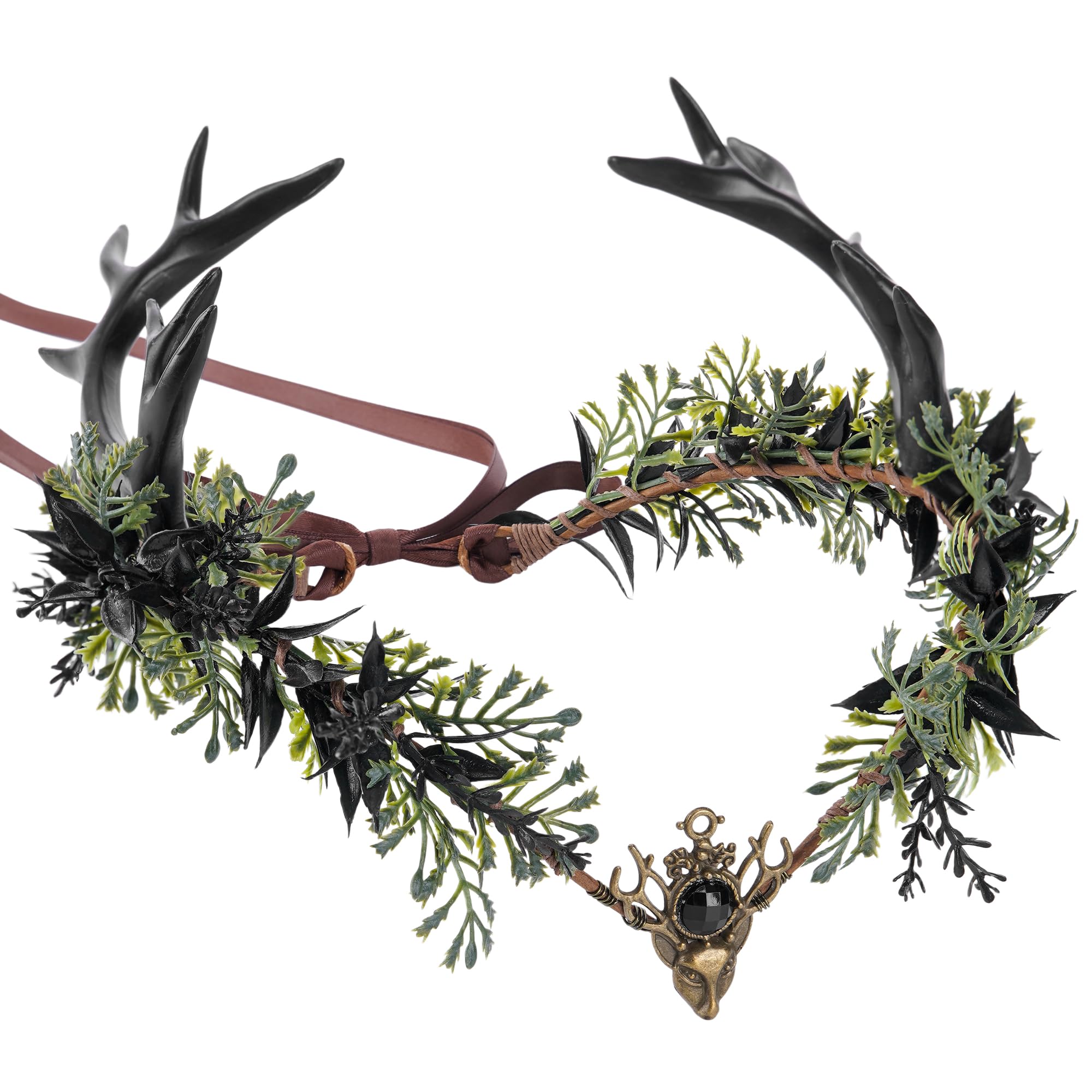 Black-Green Antler Flower Crown – Handmade Fairy & Woodland Costume Headpiece