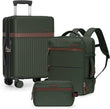 Green 3-Piece Carry-On Luggage Set with Backpack & Toiletry Bag