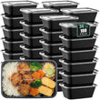 Disposable Lunch Boxes with Lids – 34oz Double Compartment Meal Prep Containers, 100 Pack (Black)