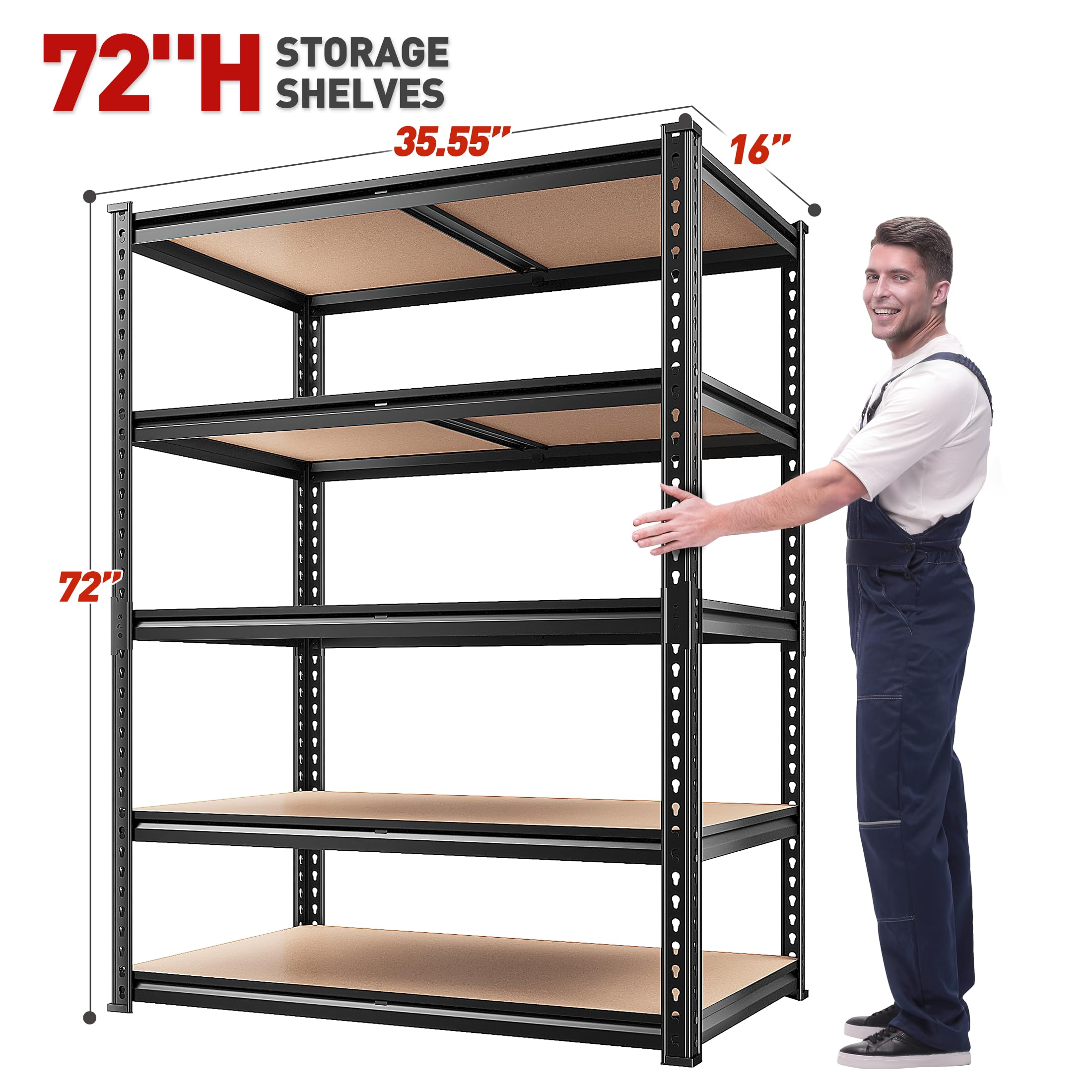 REIBII 5-Tier Heavy Duty Metal Storage Shelves 2-Pack – 2400 lbs Adjustable Garage & Warehouse Shelving System