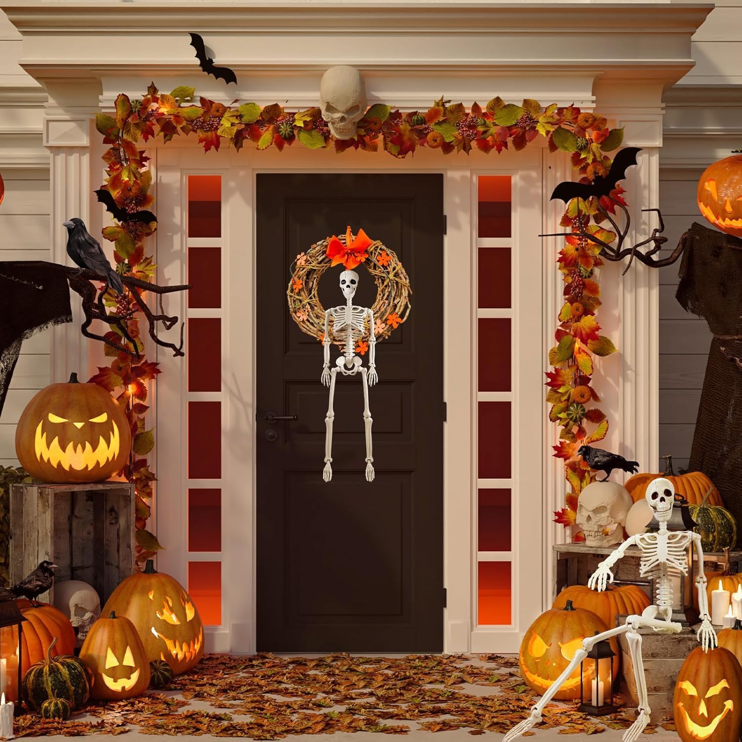 36" Poseable Halloween Skeleton Decoration – Full-Body Plastic Skeleton with Movable Joints & Hanging Hook