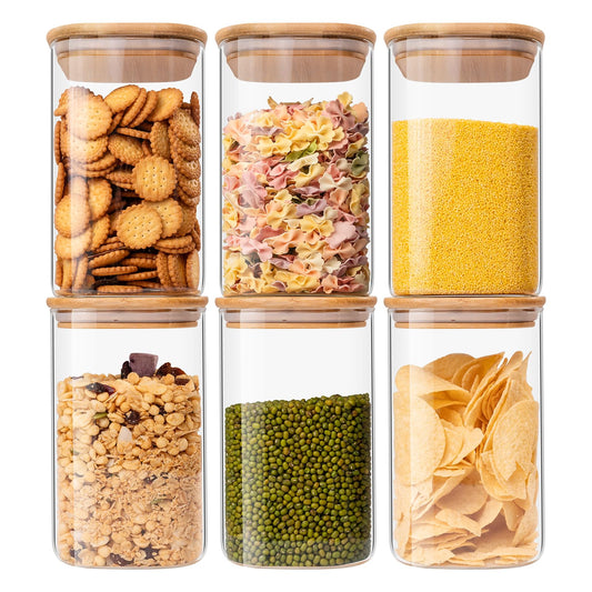 Square Glass Food Storage Jars – 6-Piece 37oz Airtight Kitchen Storage Container Set