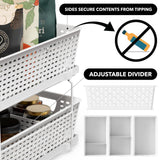2-Tier Pull-Out Bathroom Organizer Tray – White Under-Sink Sliding Storage with Divider