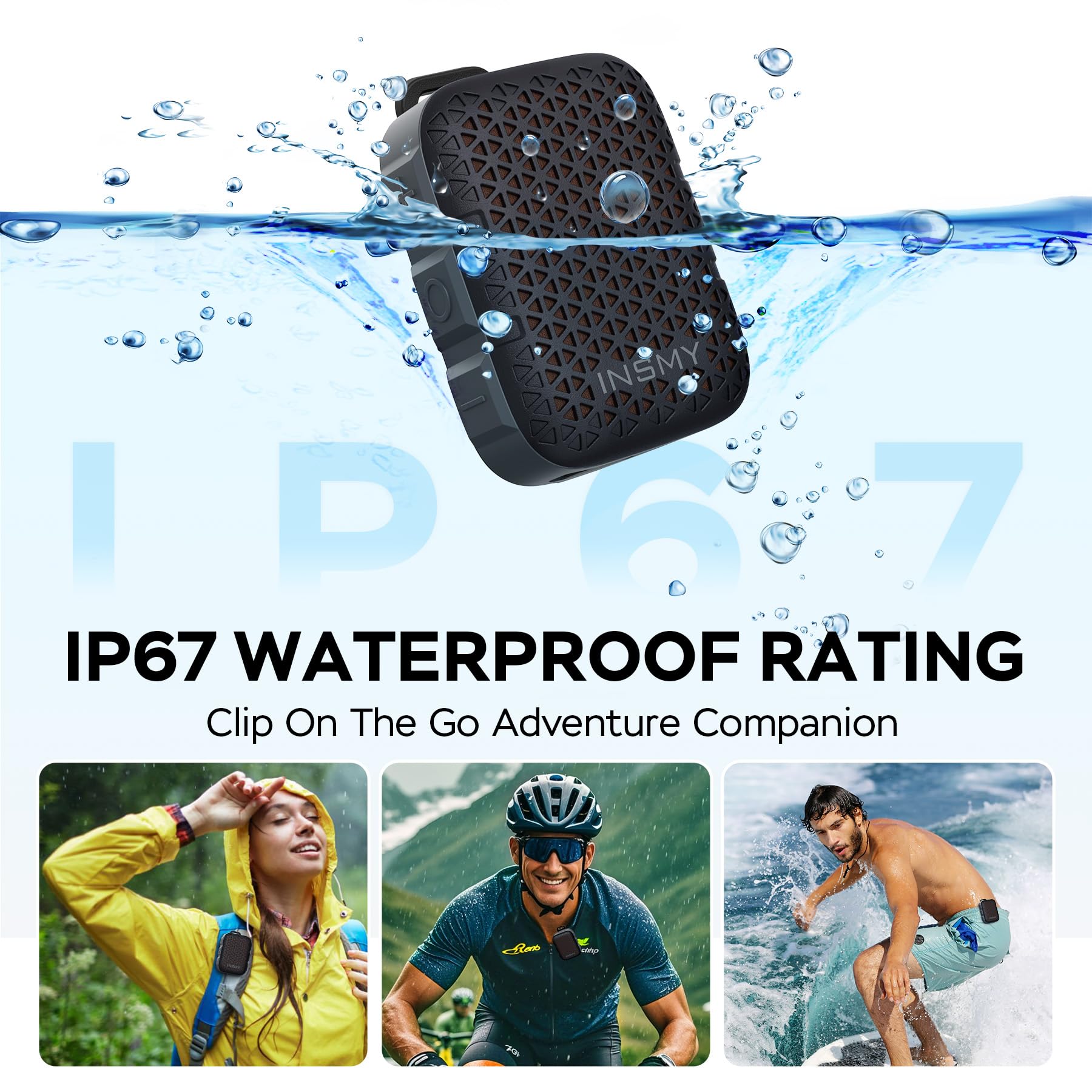 INSMY Mini Bluetooth Speaker – Waterproof Clip-On Portable Speaker with Carabiner
