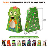 Giiffu 54-Pack Halloween Treat Boxes with Clear Window - 9 Designs Trick or Treat Candy Bags for Kids Party Favors Supplies, Classroom Exchange (6 x 4 x 2 Inches)