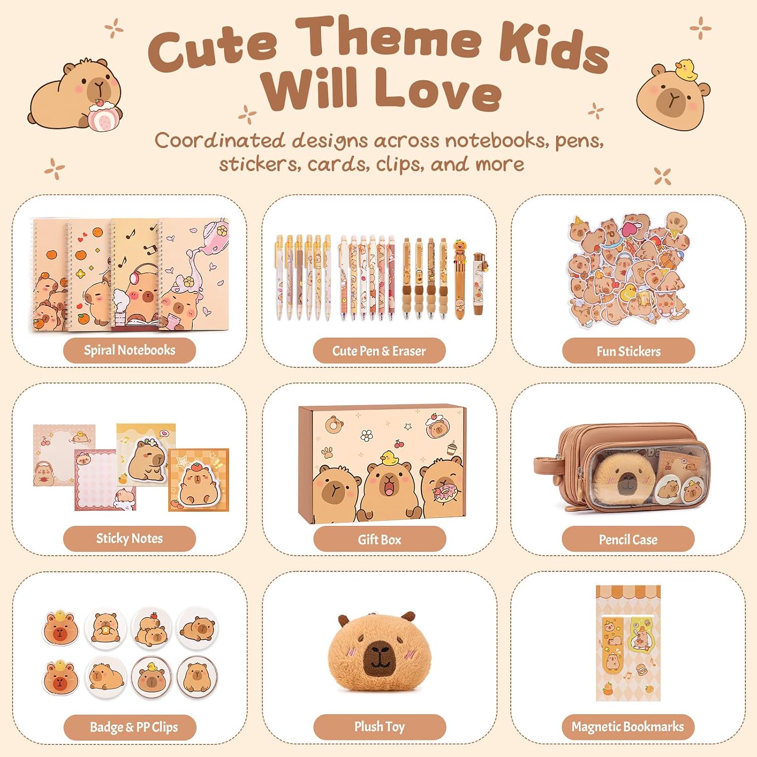 Brown Capybara 92-Piece Stationery Gift Set