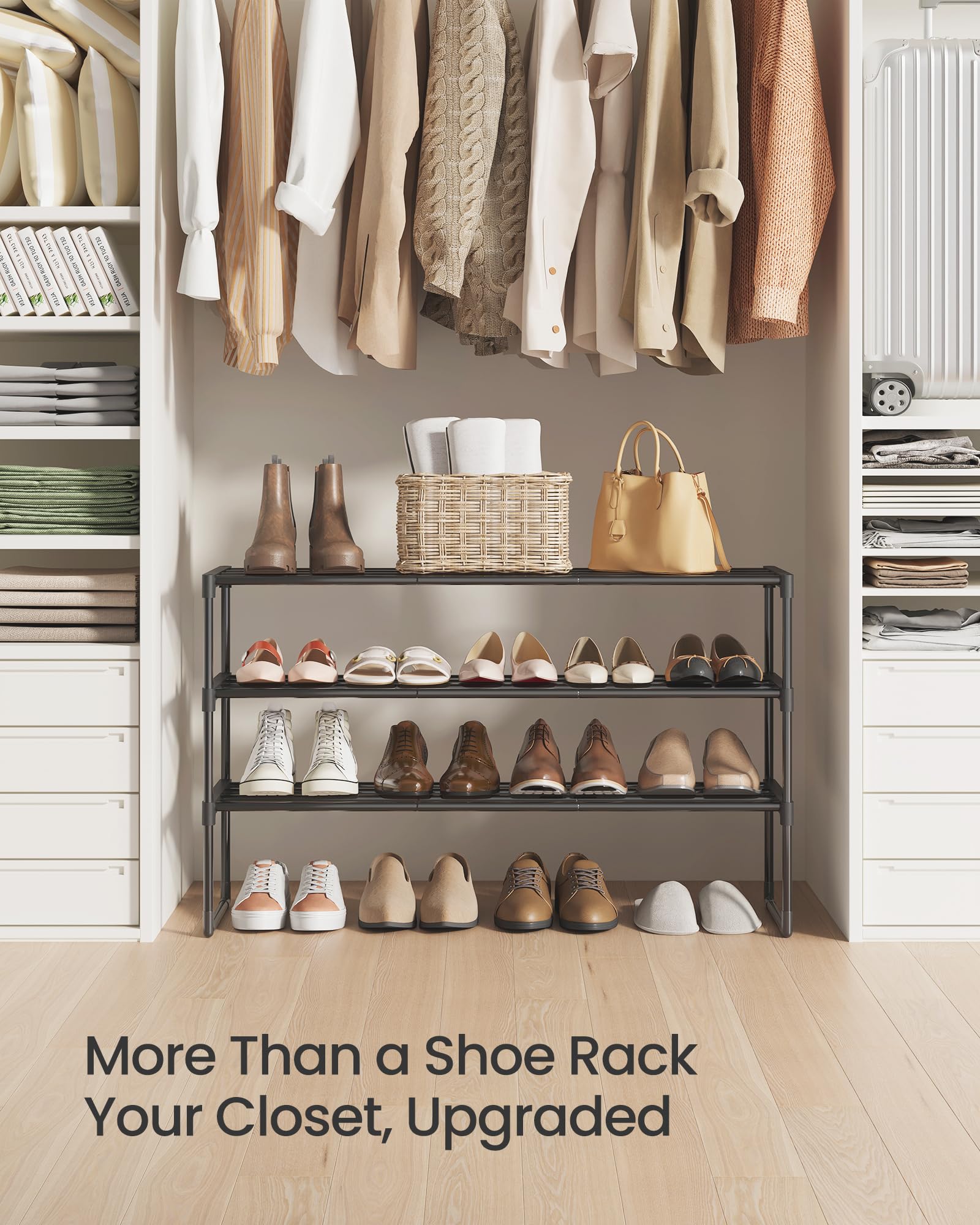 SONGMICS 3-Tier Metal Shoe Rack – Stackable, Flip-Design Shoe Organizer for Entryway & Closet (Black)