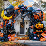 Halloween Balloon Garland Kit – 135pcs Black, Orange, Gray Balloons with Foil Bats, Cat Moon & Accessories