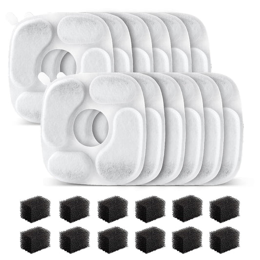 Cat Water Fountain Replacement Filters 24 Pack with Activated Carbon, Ion Resin & Pre-Filter Sponges – Compatible with 95oz/2.8L Pet Fountains
