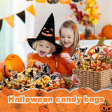 200 Pcs Halloween Cone Treat Bags – Pumpkin, Ghost, Bat & Spider Designs for Candy, Cookies & Party Favors (Cellophane, 4 Styles)