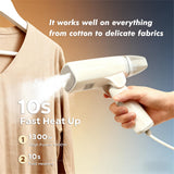 1300W White Portable Garment Steamer Iron 2-in-1 Fast Heat Travel Wrinkle Remover with Foldable Design