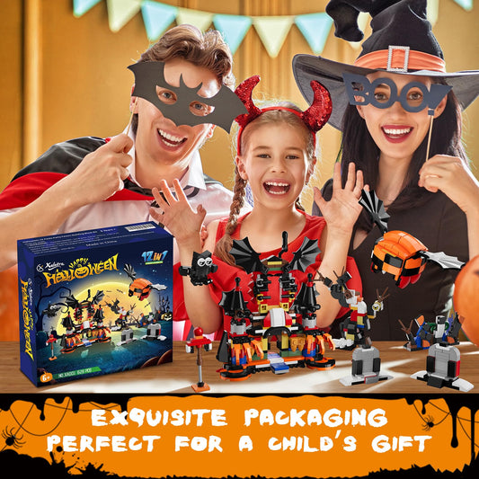 Halloween 12-in-1 Building Blocks Set – 626 PCS Castle & Figures Party Favor Gift for Kids