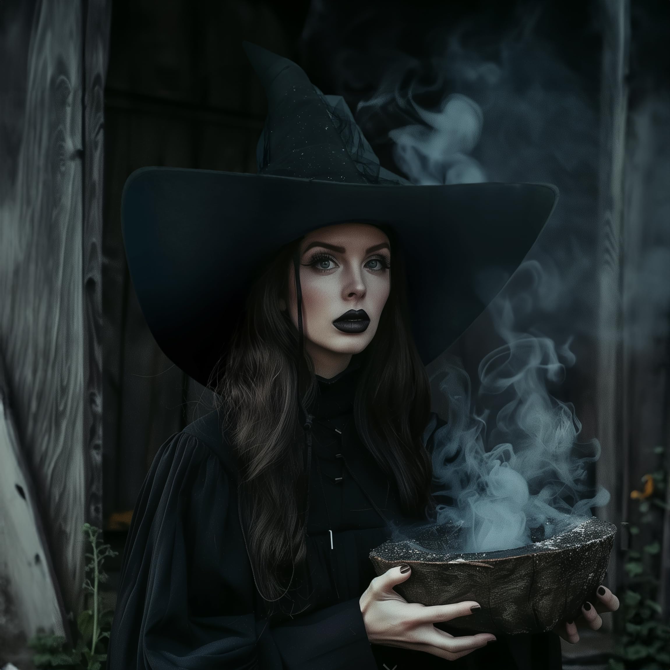 Black Witch Hat with Veil – Halloween Costume Accessory & Party Decoration