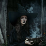 Black Witch Hat with Veil – Halloween Costume Accessory & Party Decoration