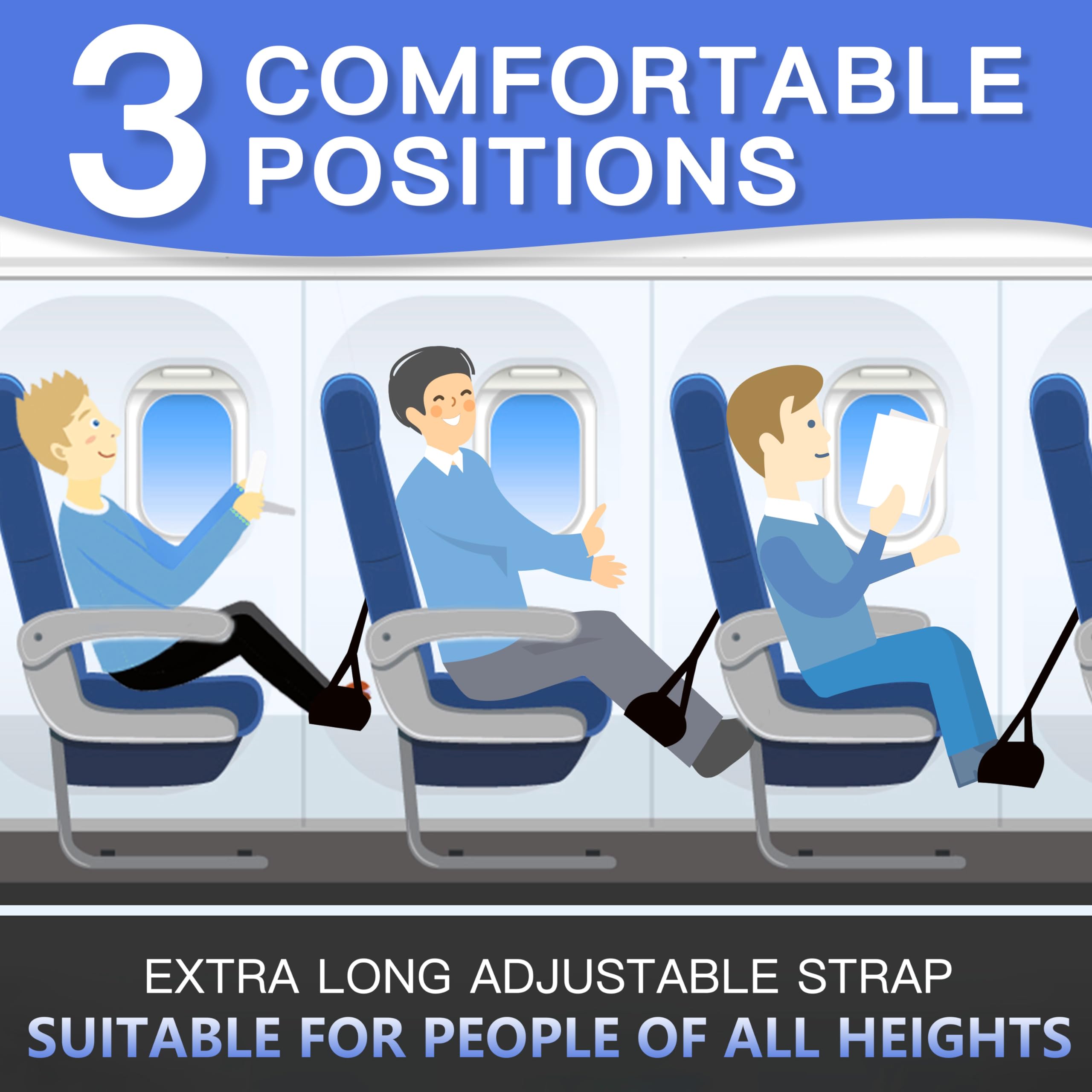 Airplane Footrest Travel Foot Hammock Adjustable Leg Support with Memory Foam Comfort, Foldable Portable Flight Foot Sling for Long Trips – Black