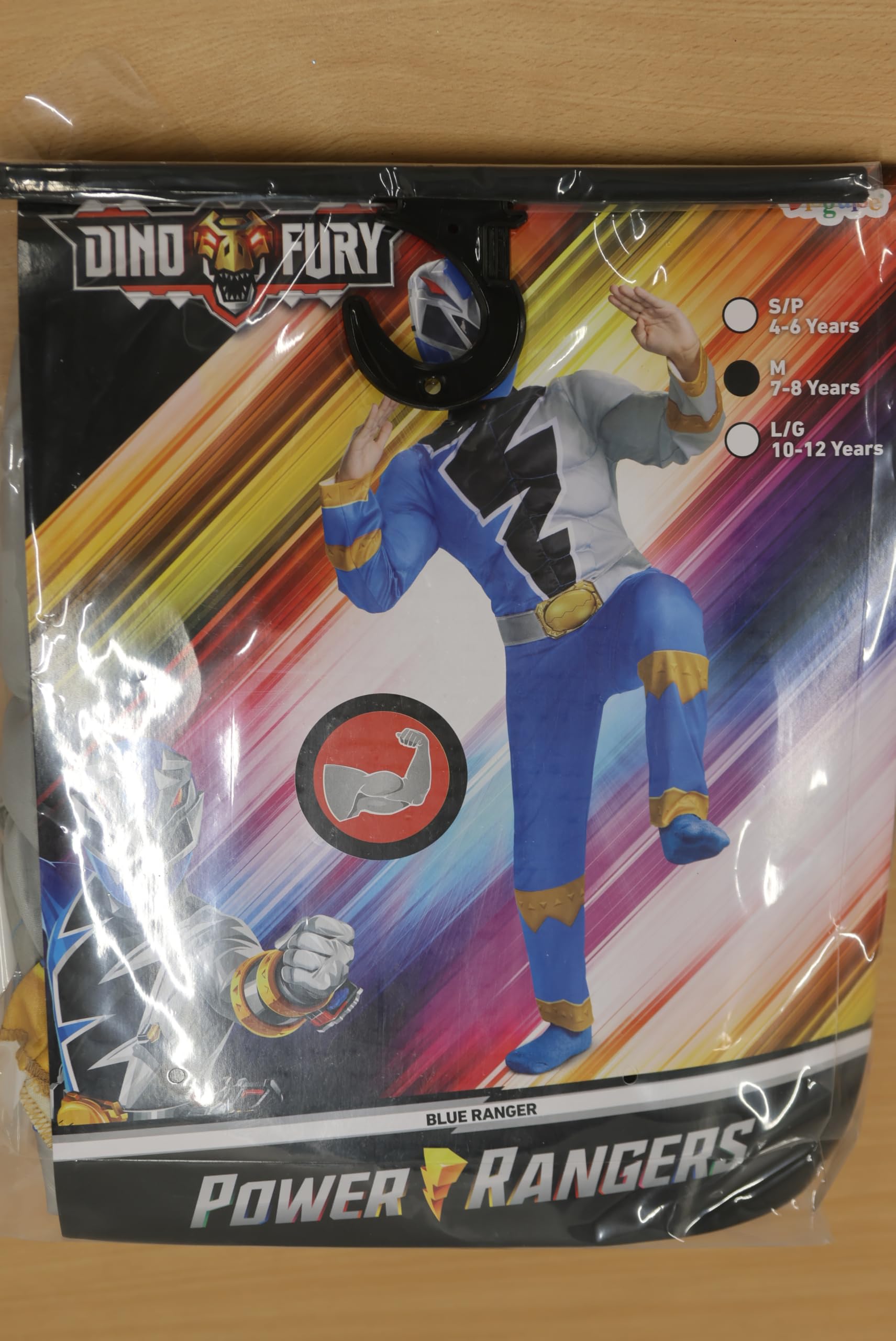 Blue Power Ranger Costume for Kids – Official Dino Fury Muscle Padded Suit with Mask ⚡💙