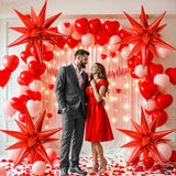 Red Starburst Foil Balloons – 50 Pack (20x6") Metallic Spike Star Balloons for Parties & Events