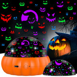 2-in-1 Halloween Pumpkin Projector Night Light – 15 Lighting Modes Star & Jack O’Lantern Indoor LED Lamp (USB-C Powered)