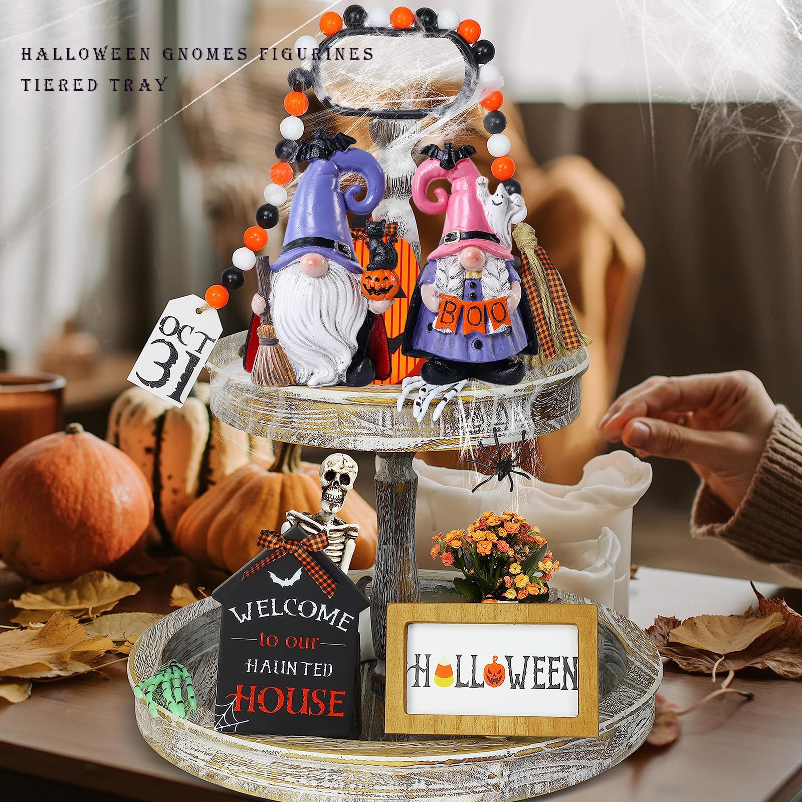 Halloween Gnomes Figurines – Cute Resin Gnome Tabletop Decorations for Home, Tiered Trays & Autumn Centerpieces