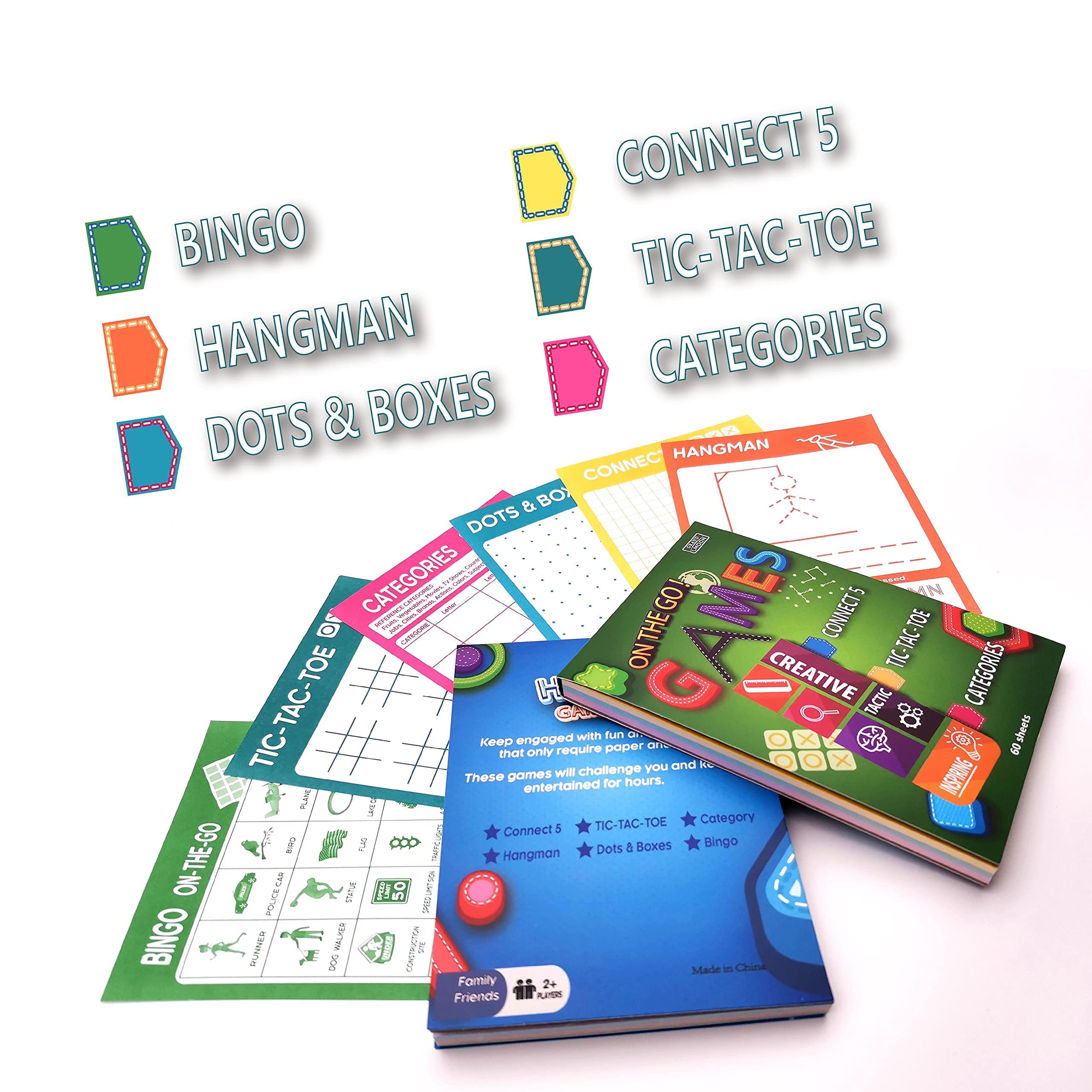 Kids Travel Activity Game Pads – 6 Classic Paper Games Set (120 Sheets, Multicolor)