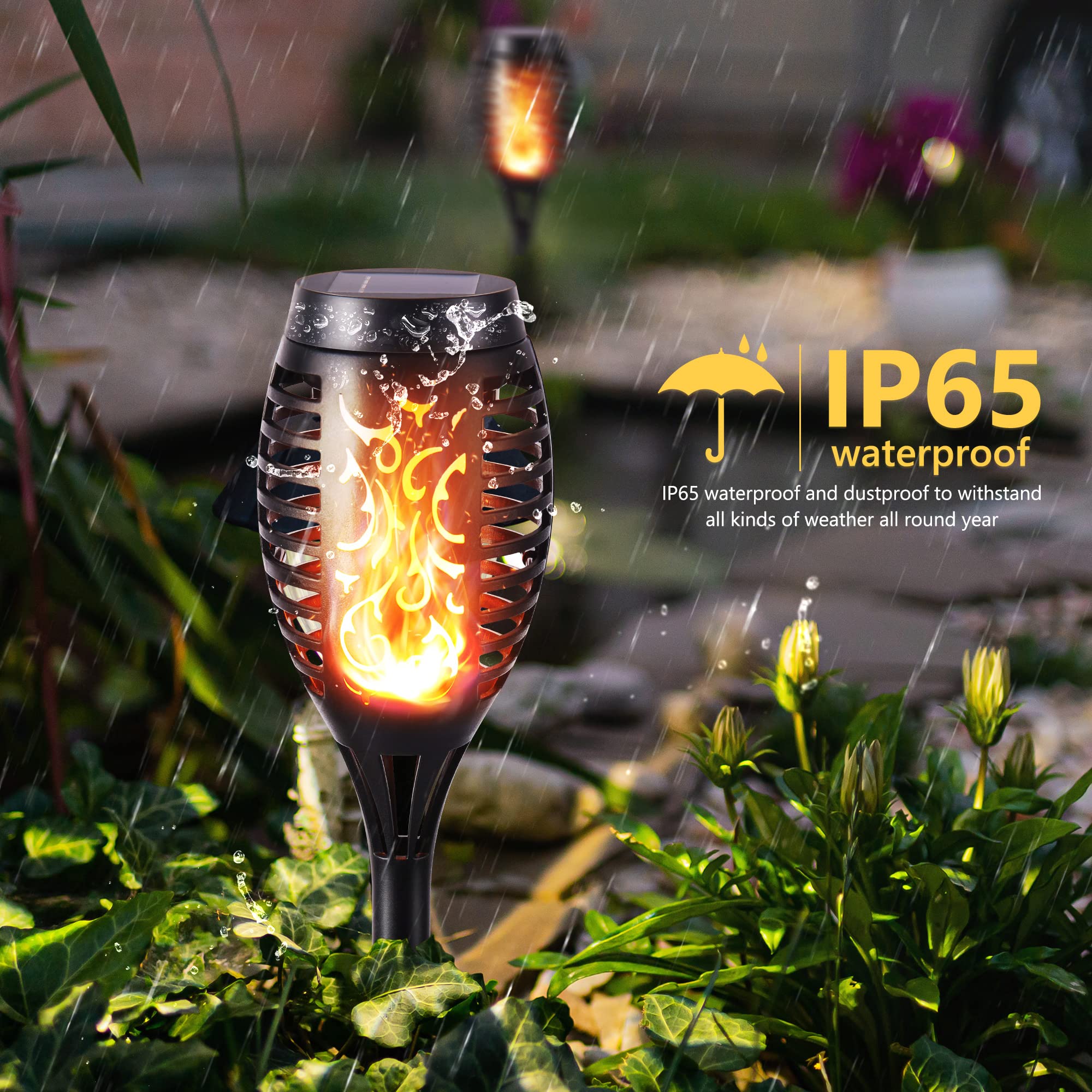 6-Pack Solar Flickering Flame Lights – Waterproof IP65 Warm White Outdoor Torch Lamps for Garden, Pathway & Halloween Decor