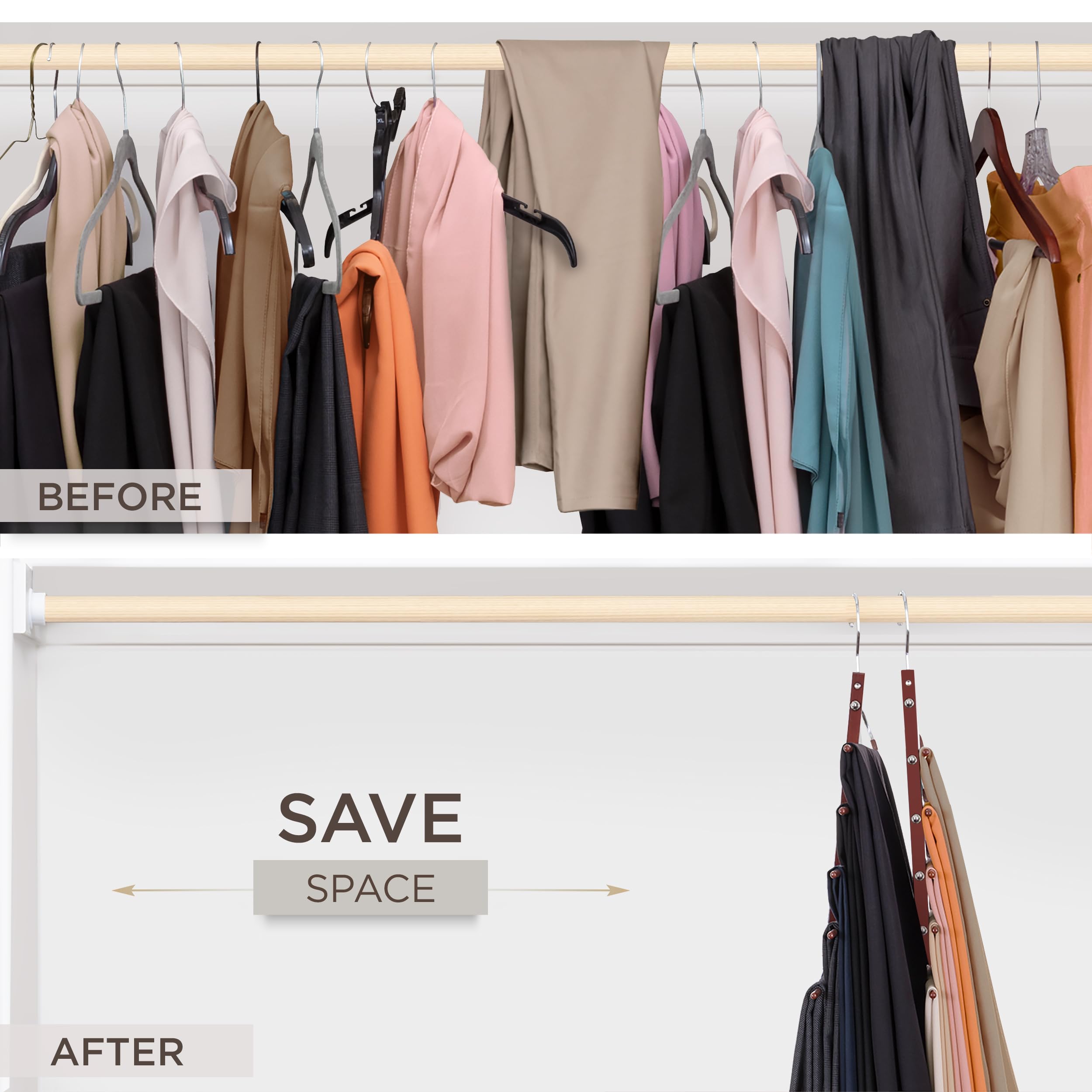 MORALVE Beechwood Pants Hangers 2-Pack – 5-Tier Space-Saving Closet Organizer with 360° Swivel Hook (Mahogany)