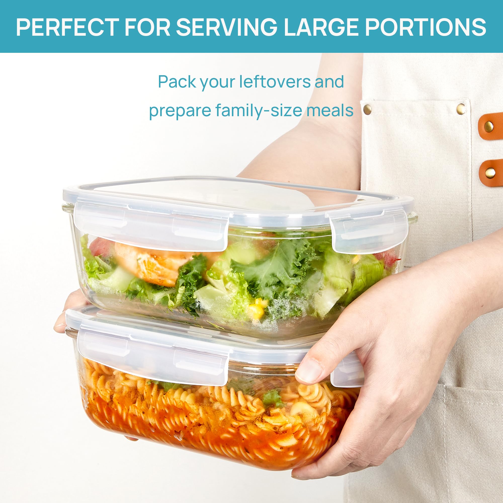 63oz Large Glass Food Storage Containers with Airtight Flip Lids – BPA-Free Borosilicate Meal Prep Set (Grey)