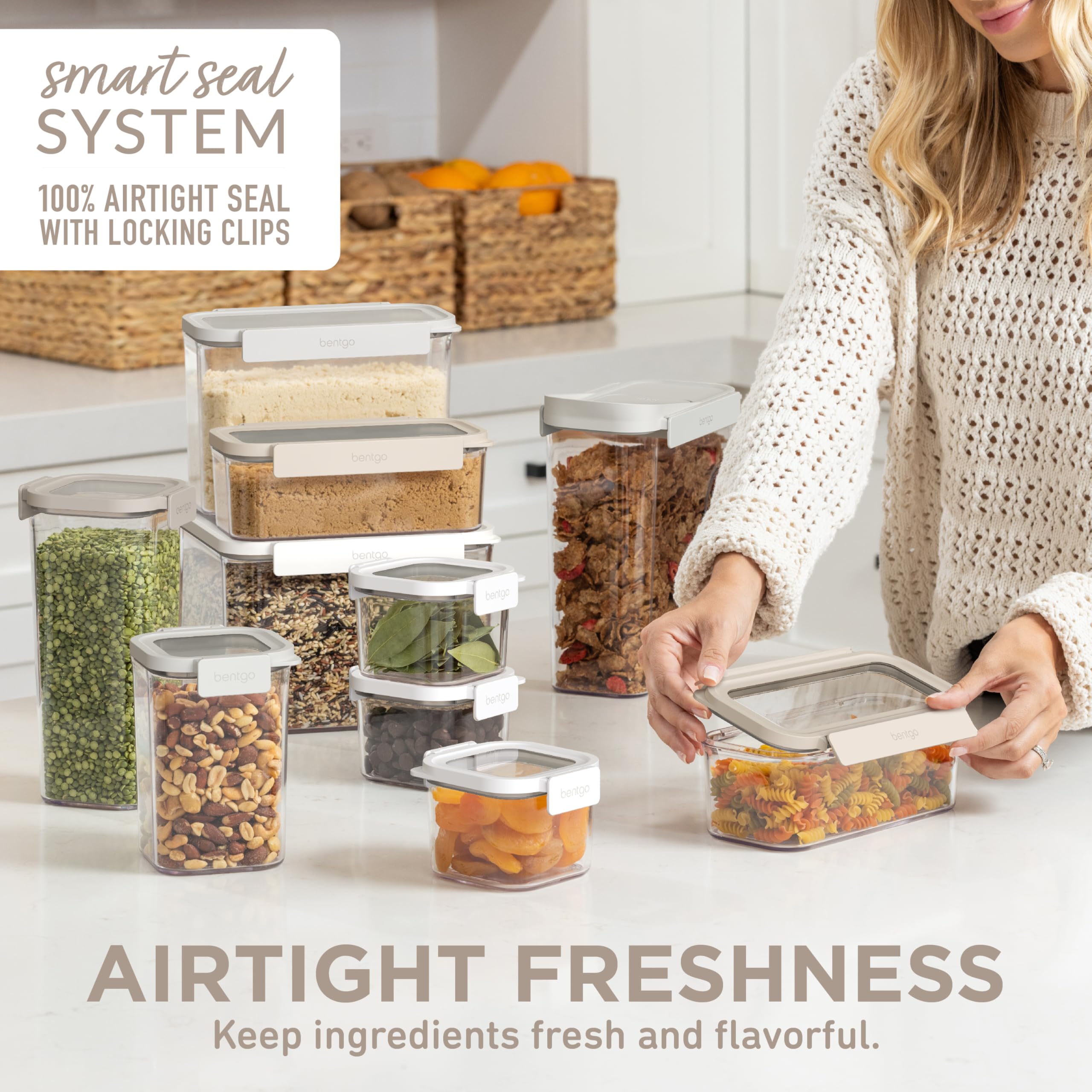 Bentgo Pantry Airtight Food Storage Containers – 22 Piece Stackable Set with Scoop & Cereal Lid