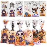 CCINEE 180pcs Halloween Cellophane Treat Bags, Plastic Clear Cookie Candy Bags Bulk with 210pcs Twist Ties Pumpkin Ghost Snack Bag for Halloween Trick Or Treat Party Favors