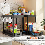 POUGNY Under Sink Organizer 2-Pack – Heavy Duty Pull-Out Cabinet Storage with Anti-Slip Base, Black PRO
