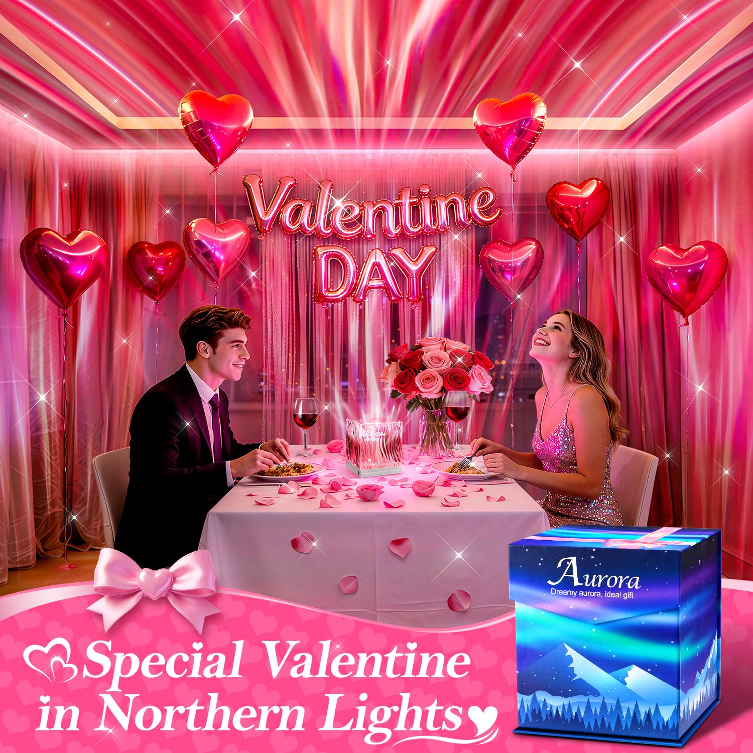Aurora Northern Lights Cube Projector – 18 Colors Galaxy Ceiling Night Light with Remote & Timer