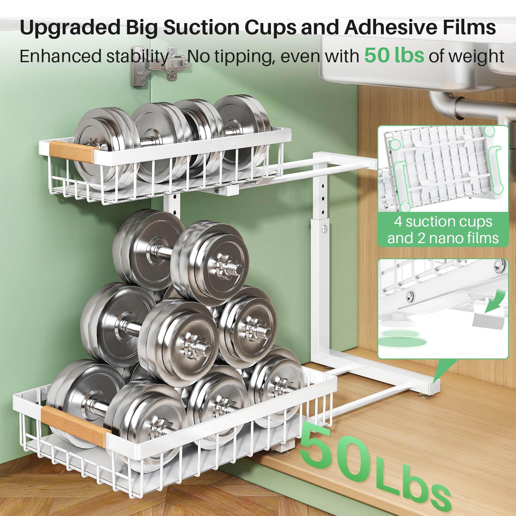 Kitstorack 2-Pack Under-Sink Pull-Out Organizer – Adjustable Height 2-Tier Sliding Cabinet Storage