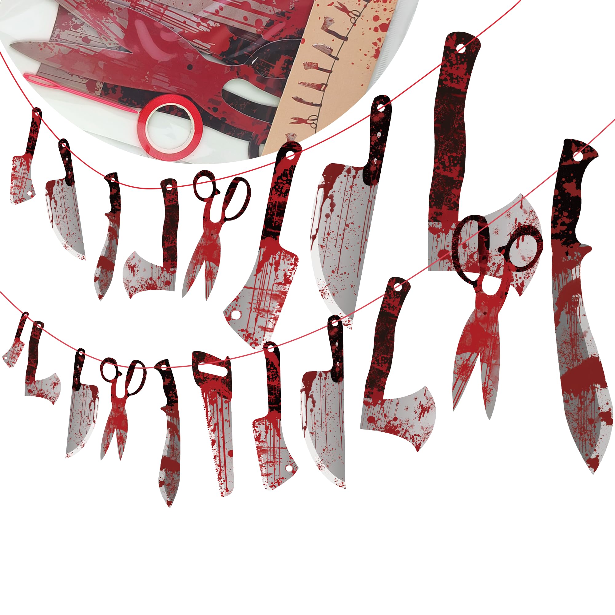 Halloween Bloody Banner – 12 Piece Red & White Hanging Garland for Indoor & Outdoor Party Decorations (39.4ft Total Length)