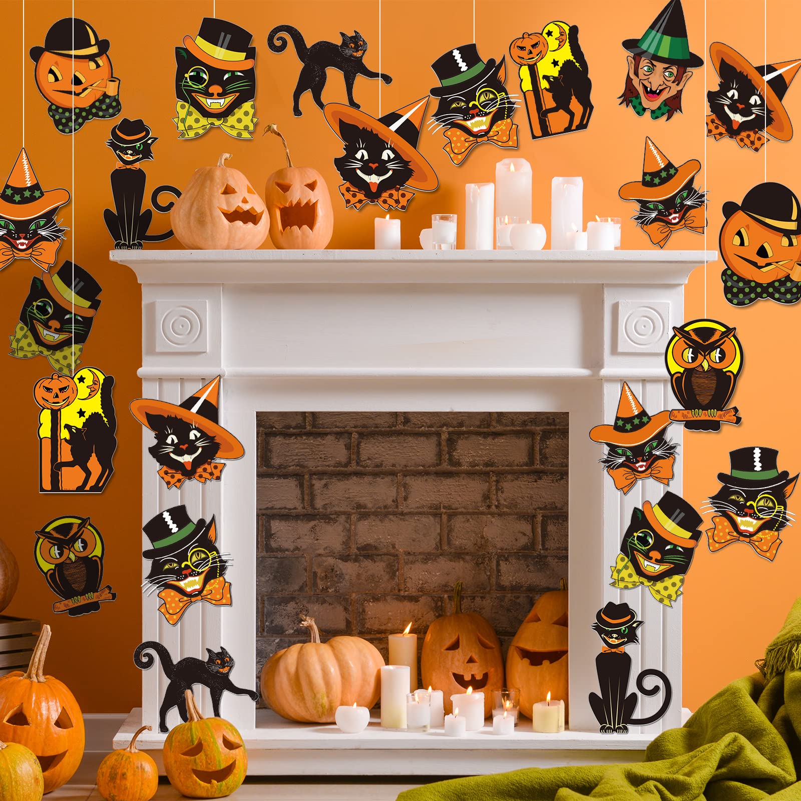 Vintage Halloween Cutouts Set – 40 Retro Paper Decorations with Black Cats, Witches & Owls for Party Decor
