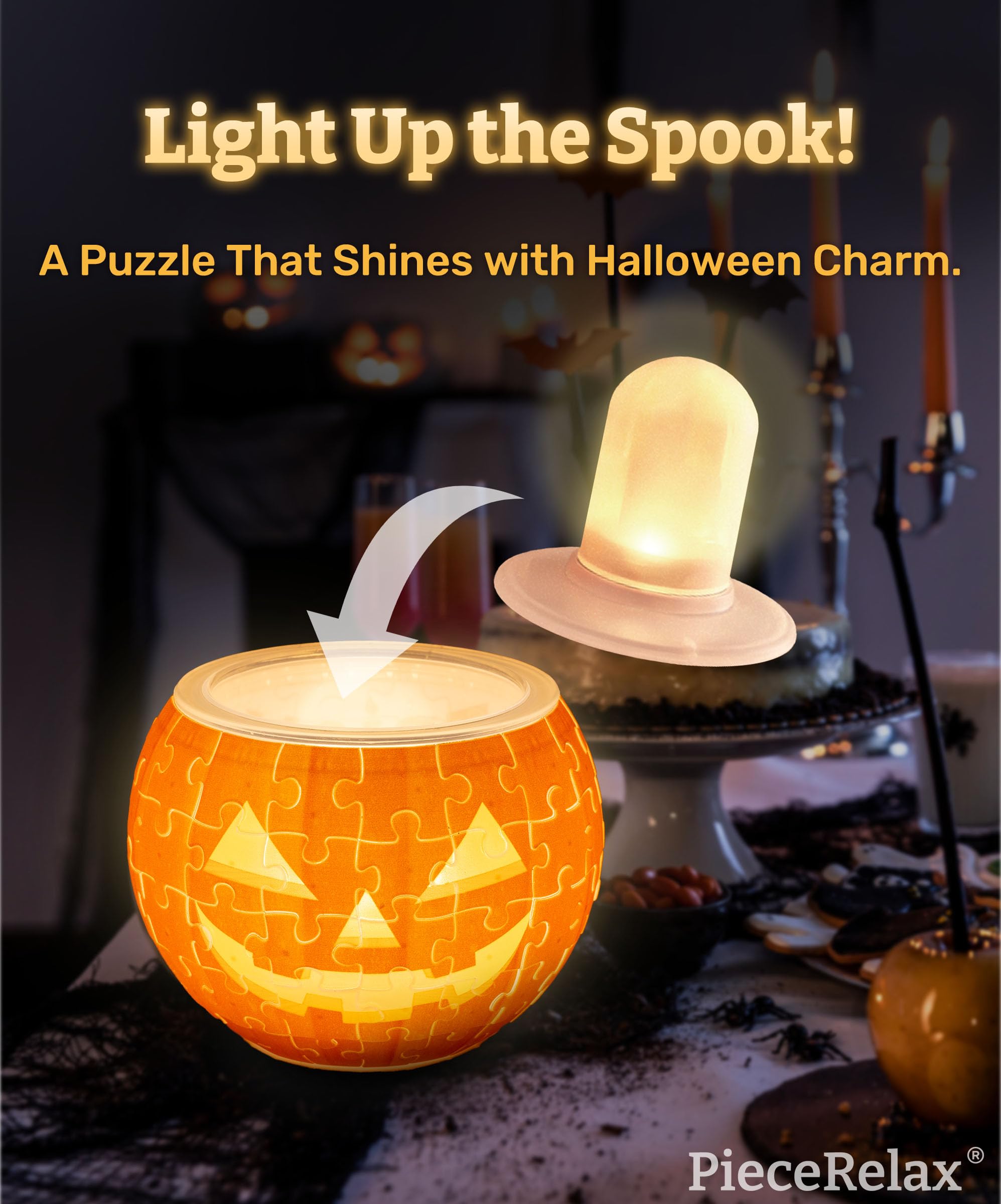 Magic Jack Puzzle Candle Light – 3D Rechargeable Jack-O’-Lantern Halloween Decoration with Flickering LED & Type-C Charging