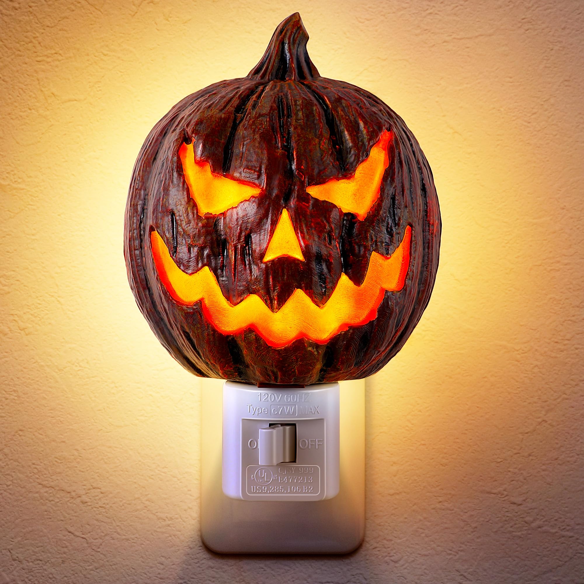 Halloween Plug-In Pumpkin Night Light – Orange Fireproof ABS Wall Lamp with Swivel Plug & C7 LED Bulb (5.1" Compact Design)