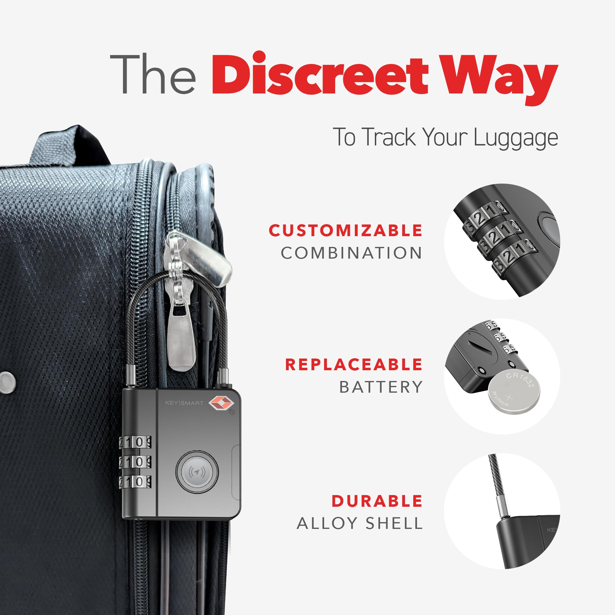 Smart TSA Luggage Lock with Apple Find My Tracking, Bluetooth Travel Security Padlock with Replaceable Battery