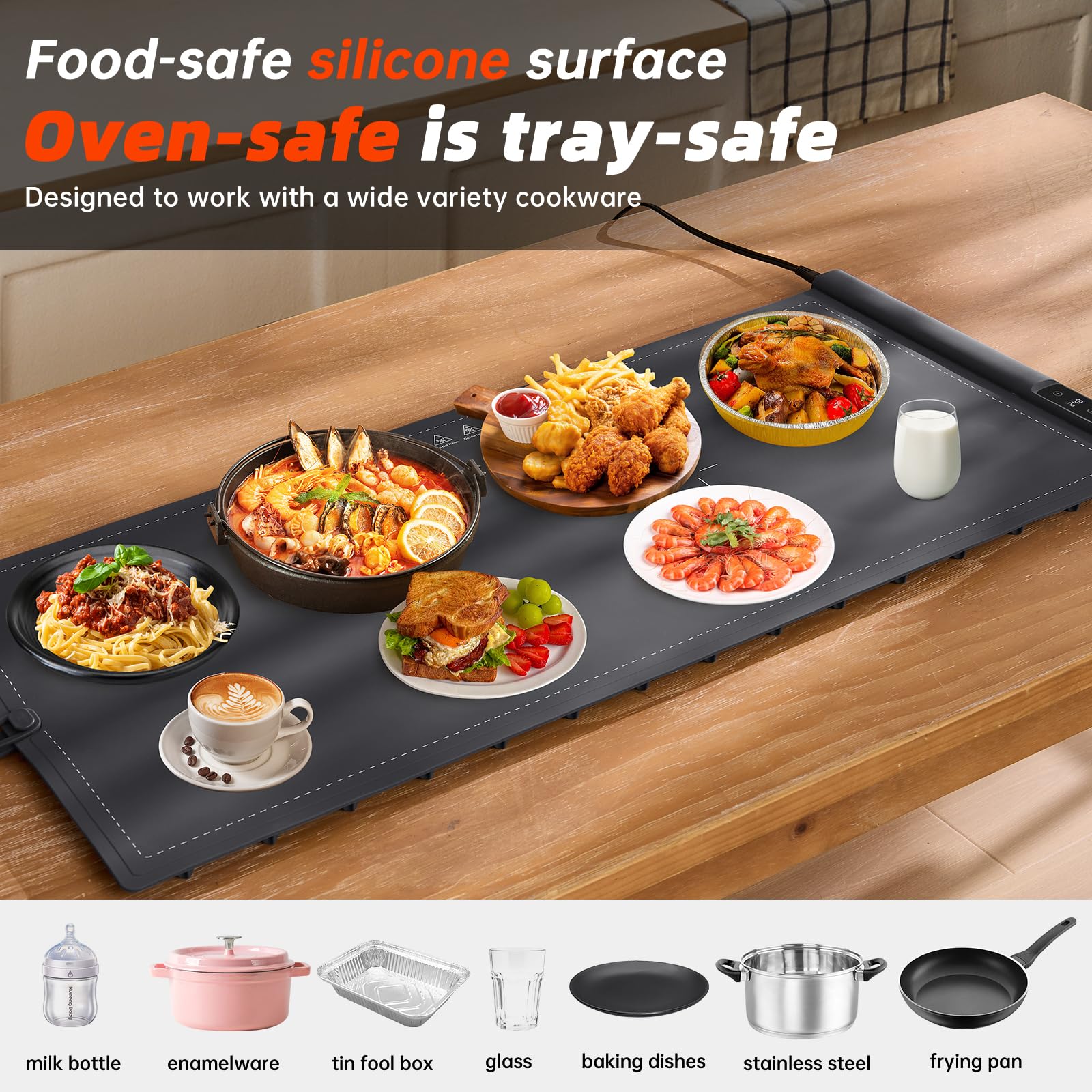 Extra-Large Electric Food Warming Mat with Timer – 9 Heat Levels, Child Lock & Even Heating