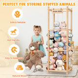 Wooden Stuffed Animal Organizer Tower – Large Capacity Toy Storage Zoo (Natural)
