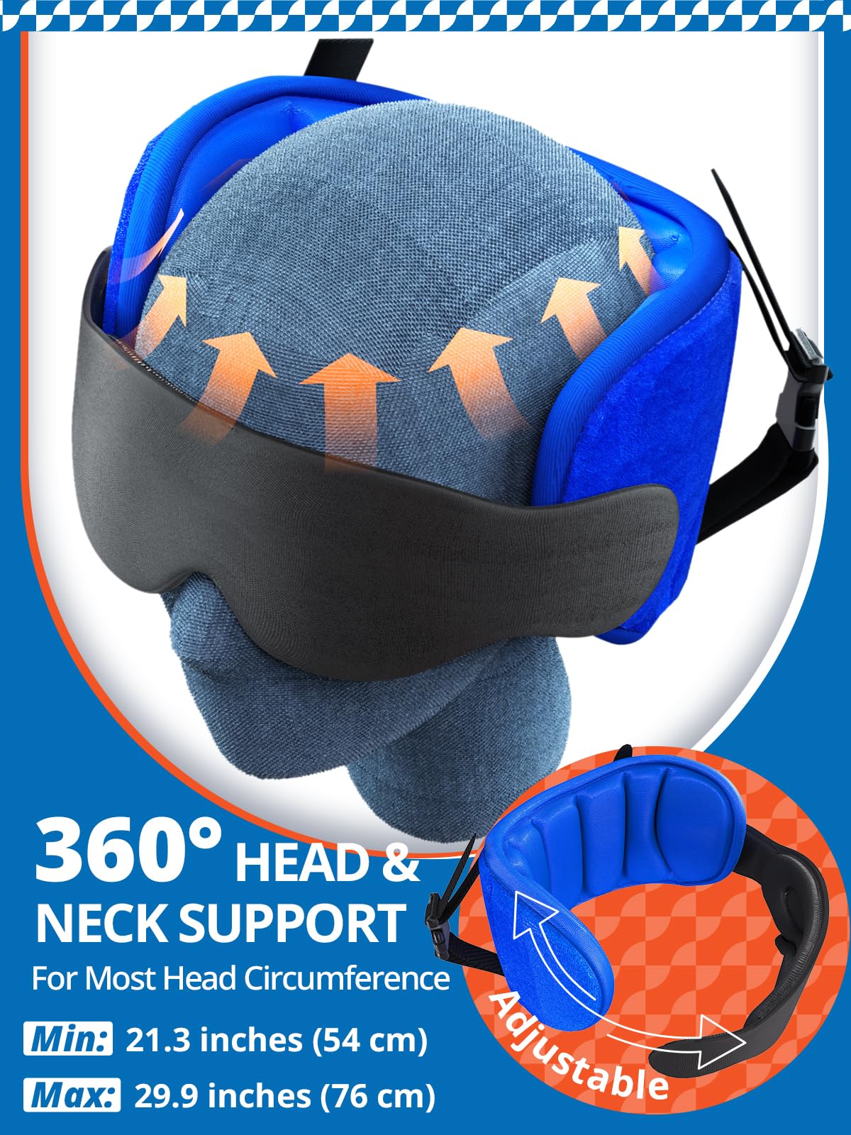 360° Head Support Travel Pillow with Integrated Eye Mask – Compact Airplane Sleep Pillow for Long Flights