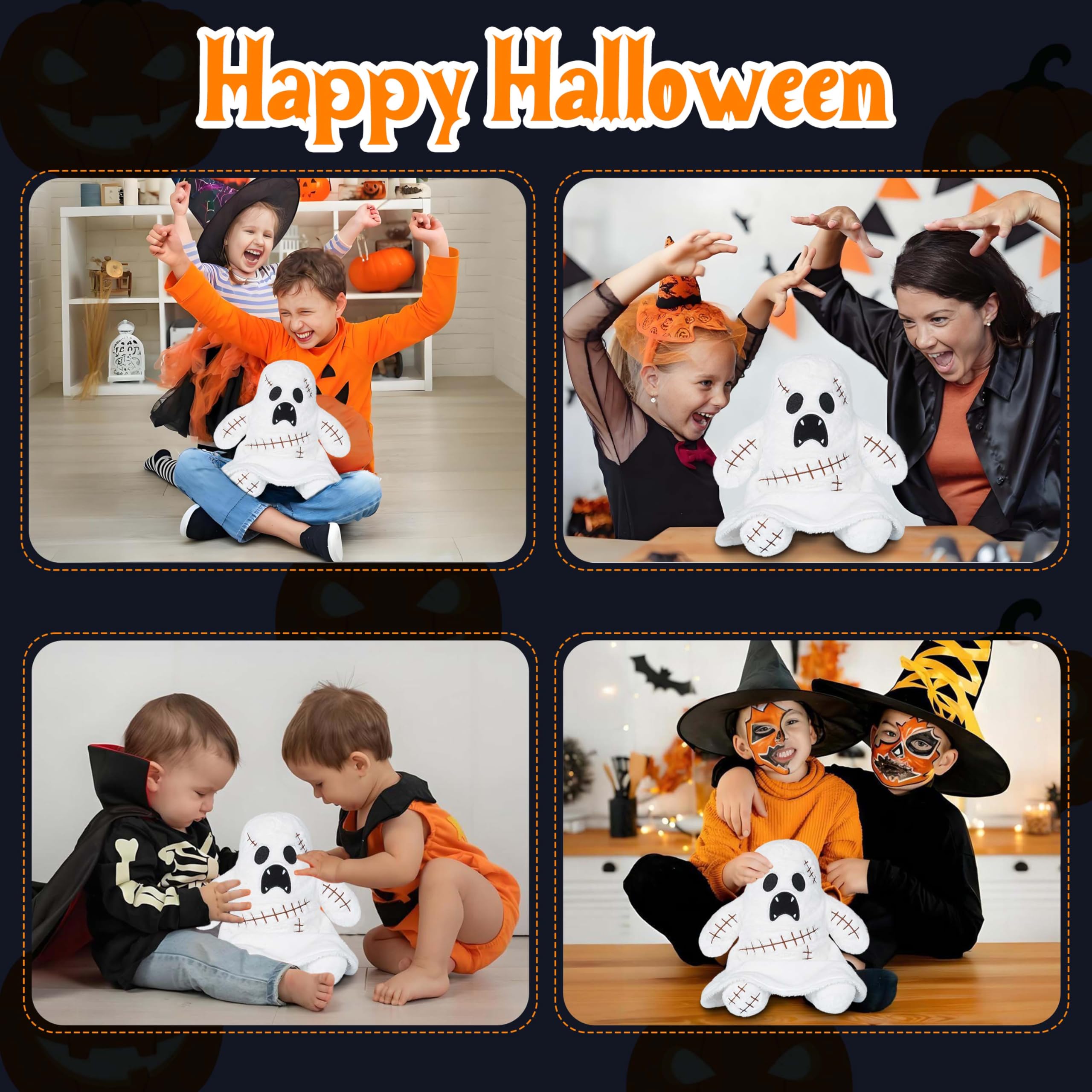 White Ghost Plush – 9.8" Soft Halloween Stuffed Toy Decoration – Hand-Stitched Embroidered Face & Ultra-Soft Fabric