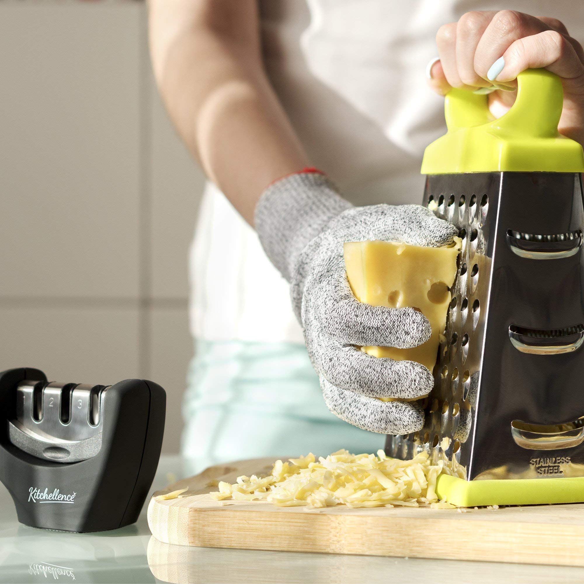 3-Stage Knife Sharpener with Safety Glove – Diamond, Sharpen & Polish System (Black)