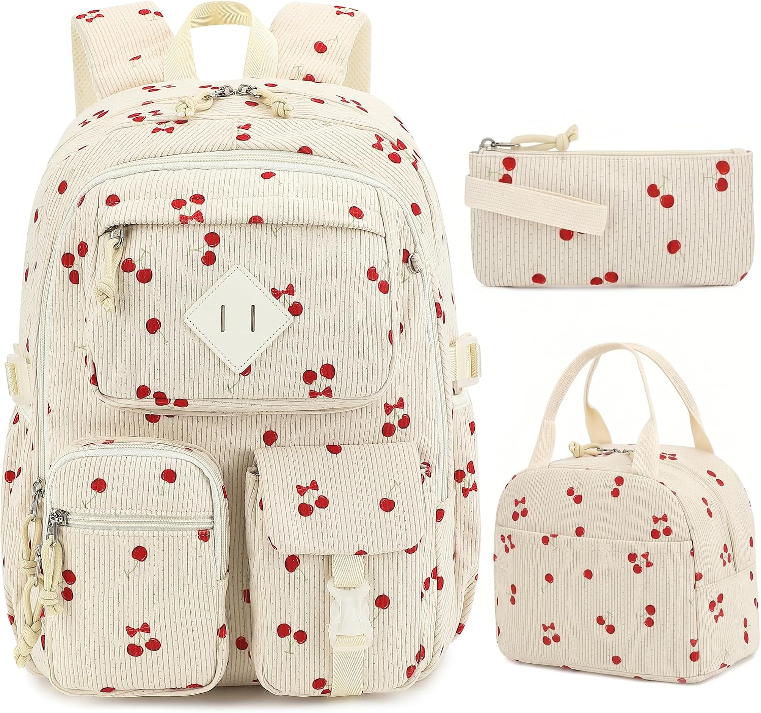Pink Leopard Corduroy 3-Piece School Backpack Set