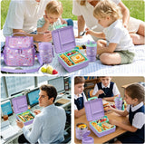 Kids Bento Lunch Box Set with 3 Compartments, 17 oz Food Jar, Insulated Bottle, Lunch Bag and Ice Pack