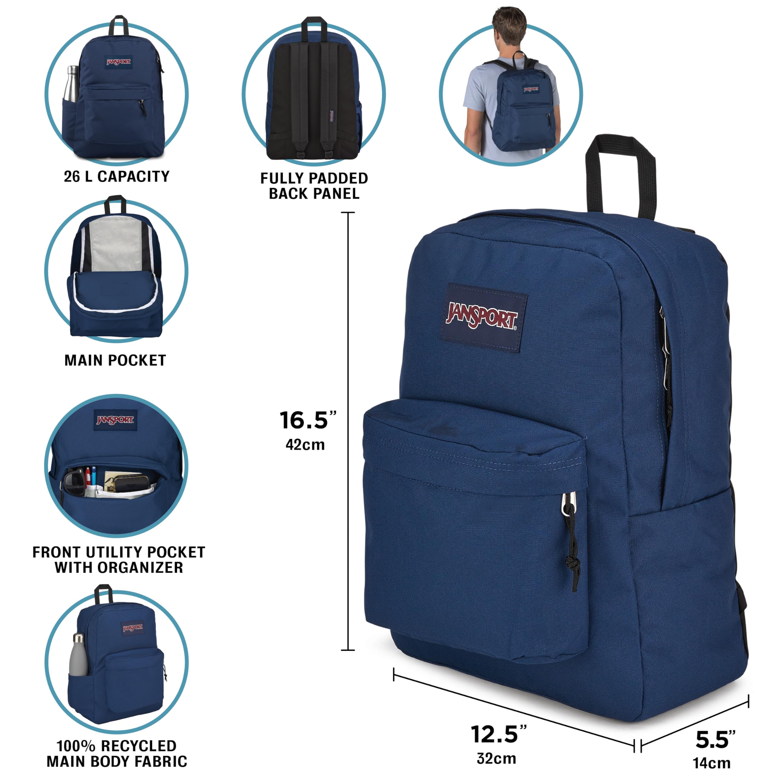 JanSport SuperBreak Plus Backpack – 15” Laptop Sleeve Durable School, Work & Travel Daypack