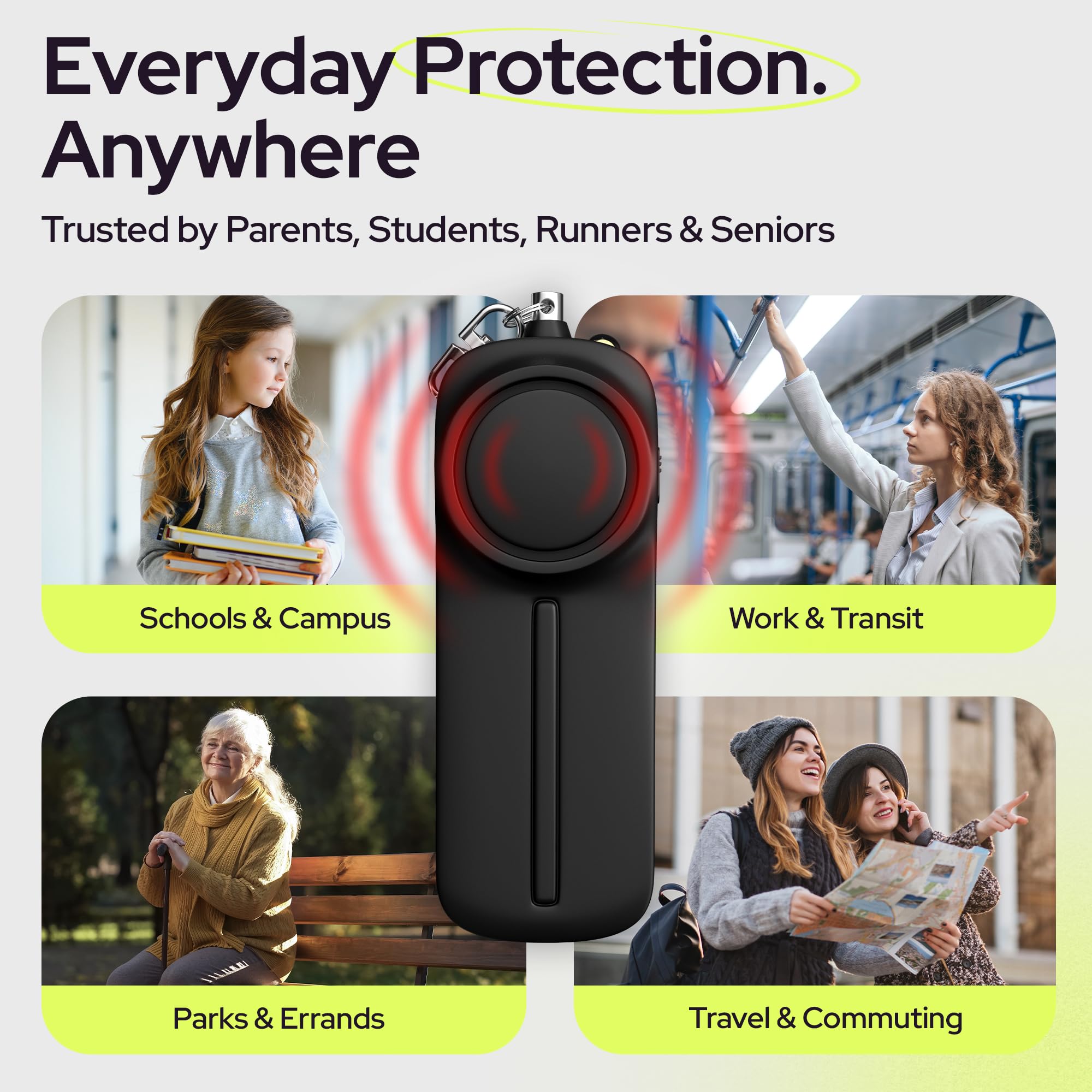 130dB Personal Safety Alarm Keychain with LED Light – Emergency Self-Defense Siren for Women (Black)