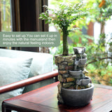 4-Bowl Rockery Tabletop Water Fountain with LED & Self-Watering Plant Pot (Indoor Zen Garden)
